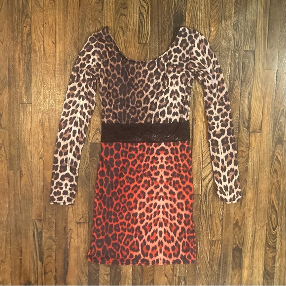 Top Shop Leopard Print Dress with Lace Detail - Picture 1 of 4